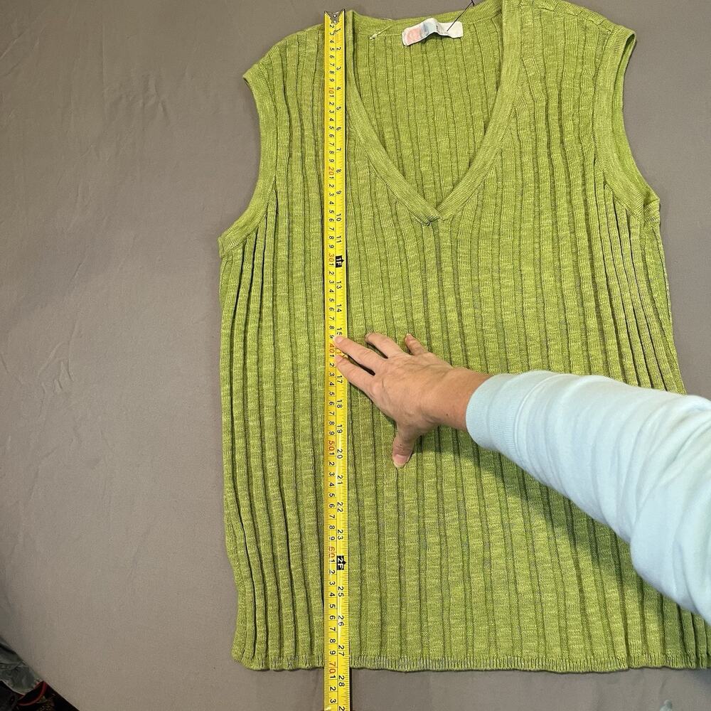 Free People Beach Women’s L Green Ribbed Knit Sweater Vest Veda Stretch linen - Picture 5 of 8